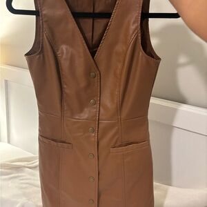 Brown Leather Button-Down Dress